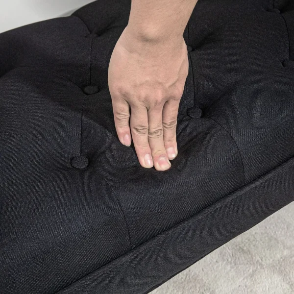 Homcom Button Tufted End of Bed Bench, Upholstered Entryway Bench with Arms, Solid Wood Legs, Black