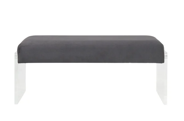 17 Charcoal Upholstered Polyester Blend Bench with Clear Steel Frame for Stylish Entryway Decor