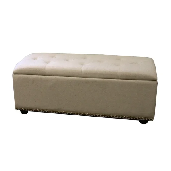 17 Stylish Beige and Black Microfiber Bench with Hidden Storage - Perfect for Entryway & More!