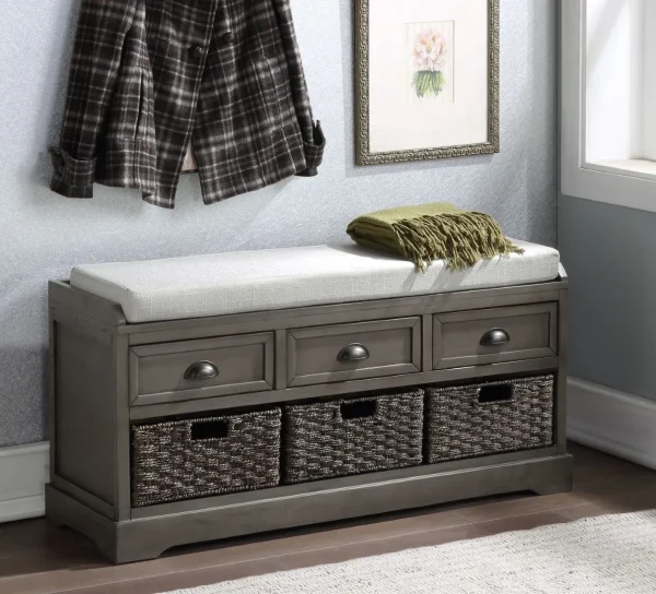 Wood Storage Bench with 3 Drawers & Baskets - U_Style Homes Collection