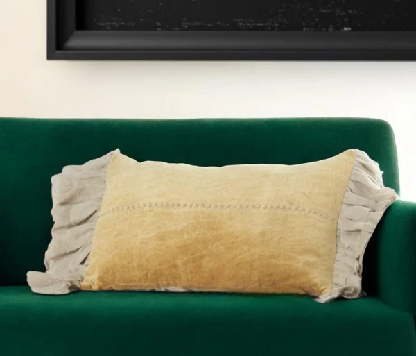 Wide Tasseled Marble Yellow Lumbar Pillow - Luxurious Vintage Design & Soft Comfort for Any Space