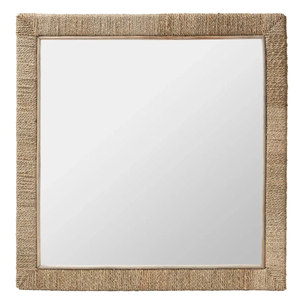bali Geralyn Japandi Wall Mirror – Handwoven Seagrass and Mahogany Frame for Rustic Elegance