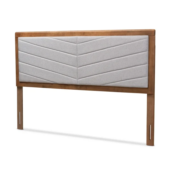 Iden King Size Headboard - Modern Light Grey Fabric with Chevron Tufting & Walnut Brown Finish