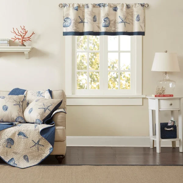 Bayside Coastal Seashell Printed Valance - 100% Cotton Design for Elegant Beach-Inspired Decor
