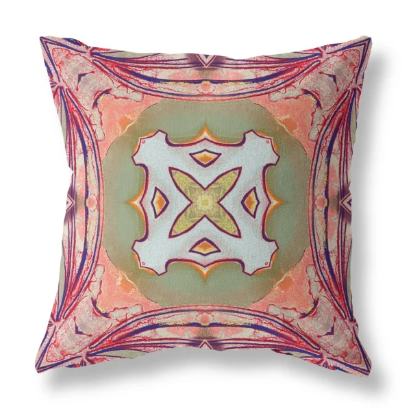 Magenta Green Geo Tribal Outdoor Throw Pillow - Bohemian Style for Indoor & Outdoor Spaces