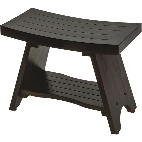 Teak Shower Bench with Adjustable Height, Stability Features & Convenient Storage Shelf, 24 Long