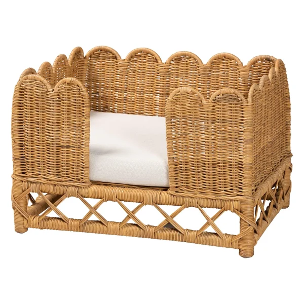 bali Bali Palm Bohemian Pet Bed - Handcrafted Natural Rattan with Cozy Cushion for Stylish Comfort