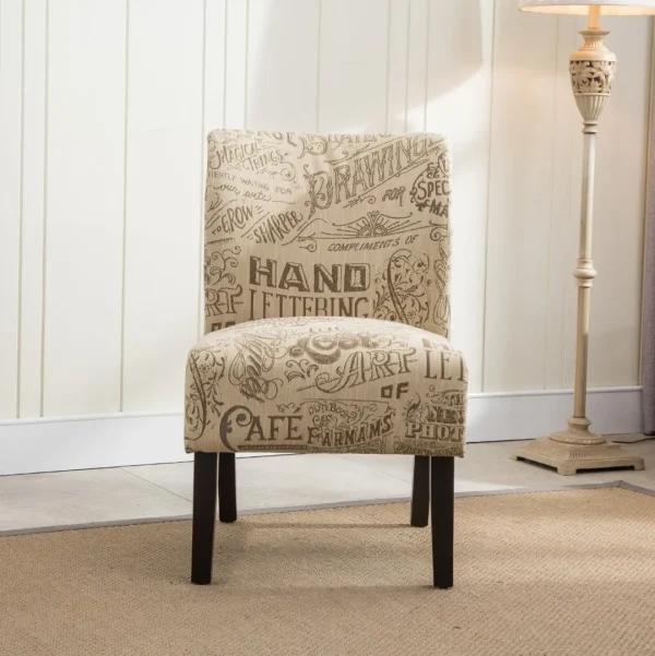 Contemporary Armless Accent Chair | Chalkboard Print Fabric | Easy Assembly | 29.13 x 21.63 x 32.75