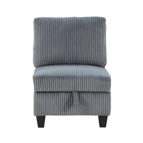 Dark Gray Armless Chair with Storage, Corduroy Fabric Upholstery - 1 Piece