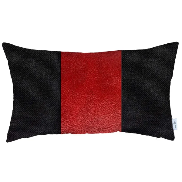12 Black and Red Geometric Lumbar Pillow Cover – Handmade Polyester for Stylish Comfort & Support!