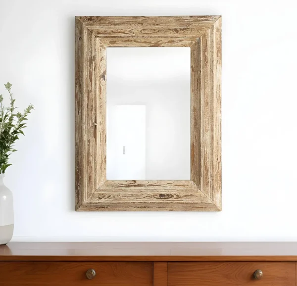 39 Natural Distressed Wood Framed Accent Mirror – Rustic Vintage Wall Decor for Any Room