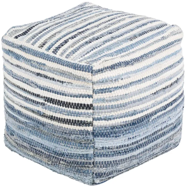 Denim Pouf - Handwoven Cotton & Polybead Seating for Cottage Style Homes, Cozy & Versatile Decor