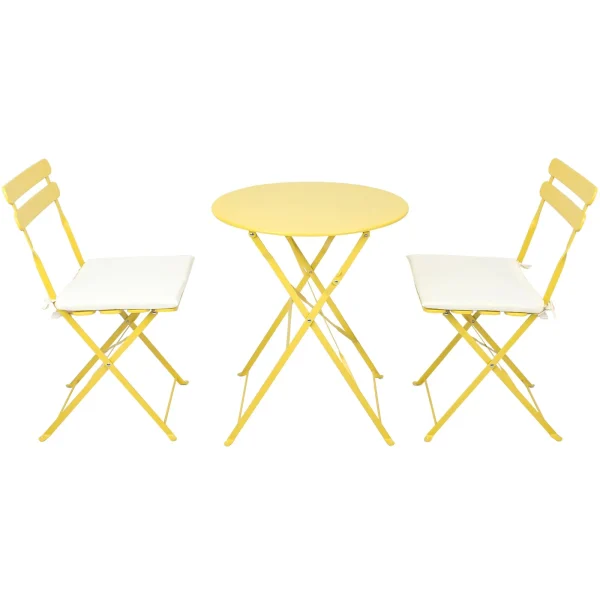 Yellow Metal Patio Bistro Set - Sturdy, Stylish, Folding, Easy Maintenance, 330 lbs Capacity