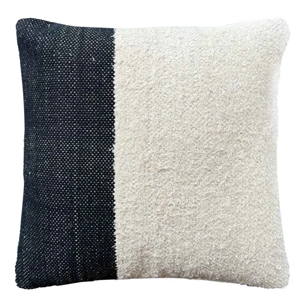 Blok Handwoven Cotton Black and White Color Block Throw Pillow for Modern Home Decor Style