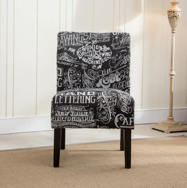 Chalkboard Shadow Print Fabric Armless Accent Chair - Contemporary Style, Easy Assembly