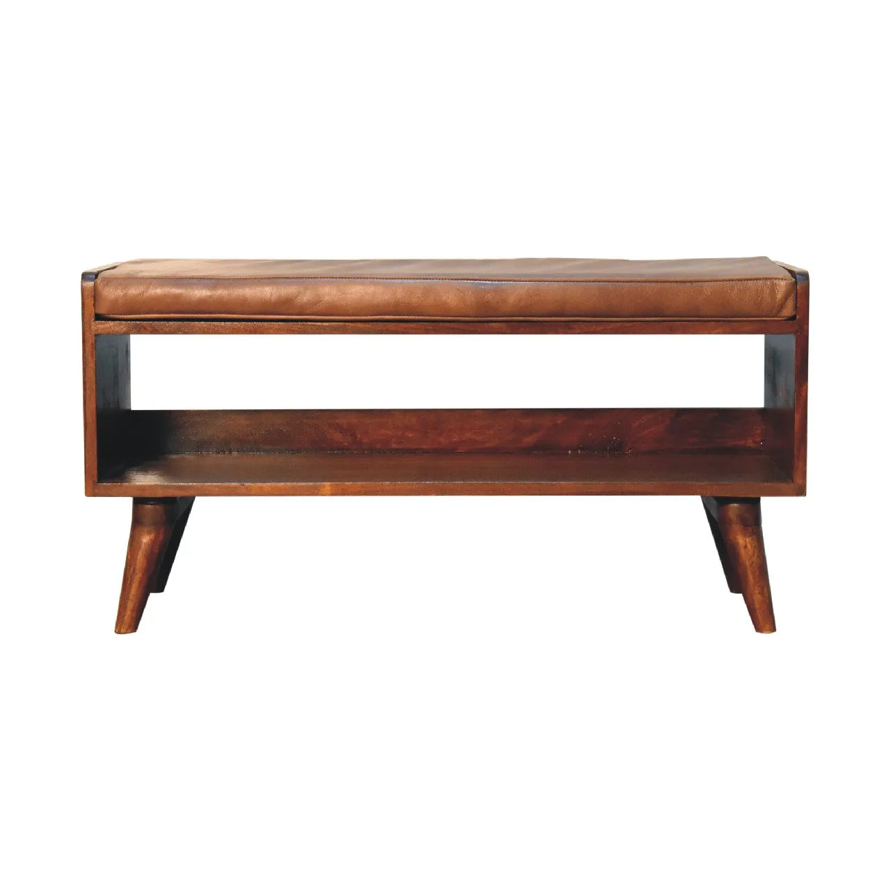 3sContemporary-Chestnut-Bench-with-Brown-Leather-Seatpad-Versatile-and-Stylish-Home-Furnishing