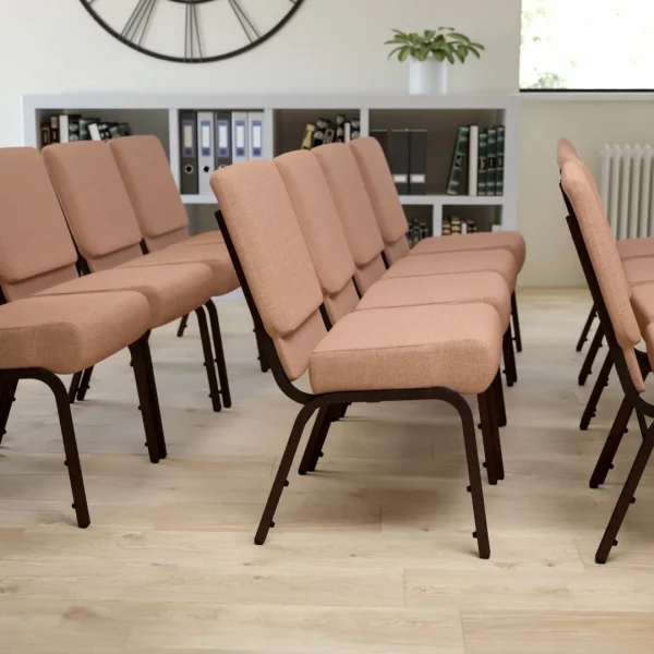 21''W Stacking Church Chair in Caramel Fabric - Commercial Grade, Copper Vein Frame