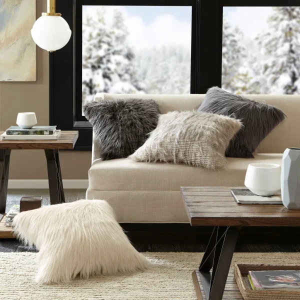 Edina Faux Fur Square Pillow - Luxe Glam Decor Accent for Home, Soft Texture & Elegant Style