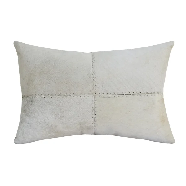 16 x 24 Ivory Patchwork Faux Leather Zippered Pillow - Stylish, Cozy, & Versatile Home Accent Decor