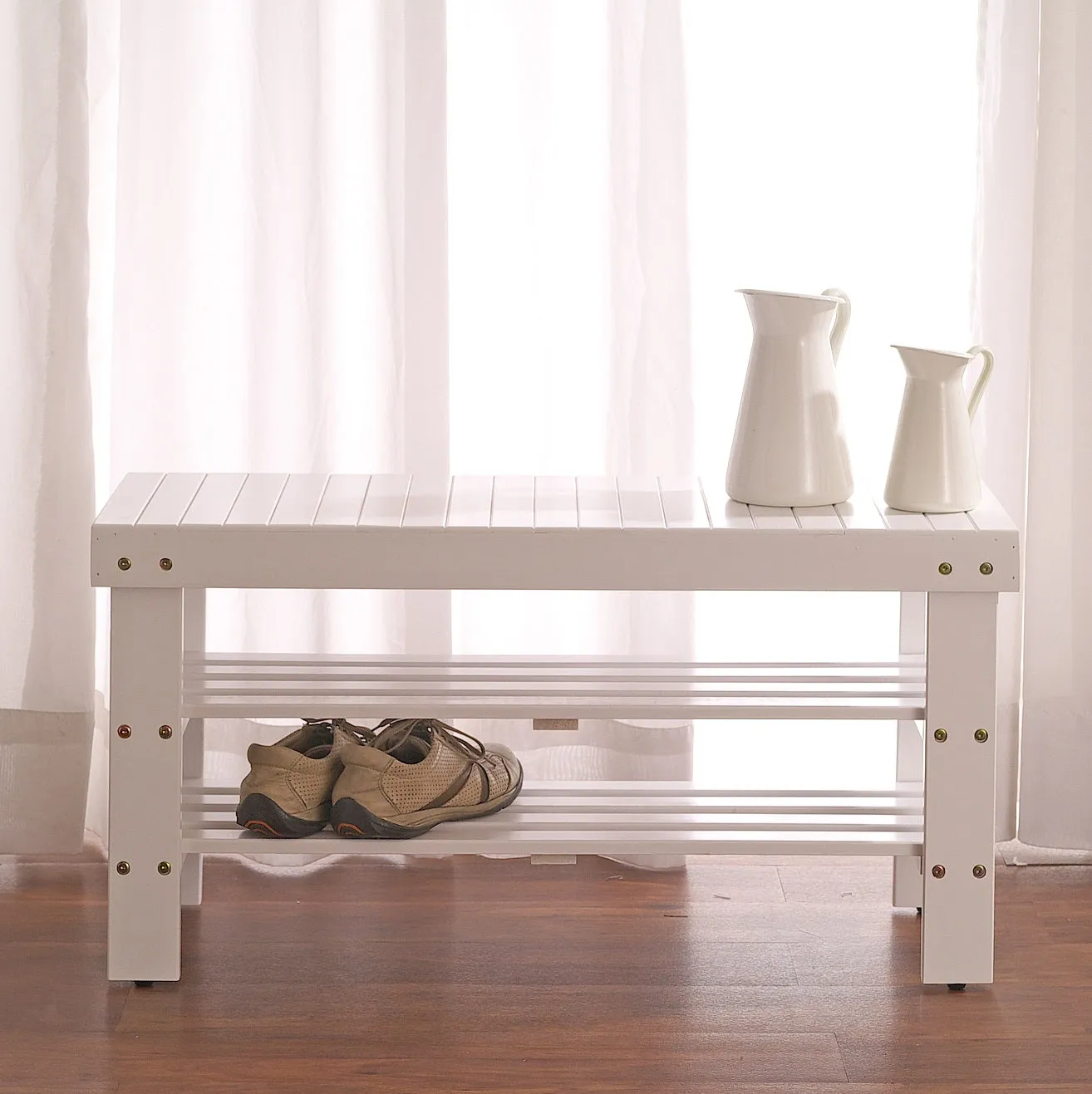 4xPina-White-Solid-Wood-Shoe-Bench-355L-x-13W-x-18H-Easy-Assembly-Sturdy-Construction