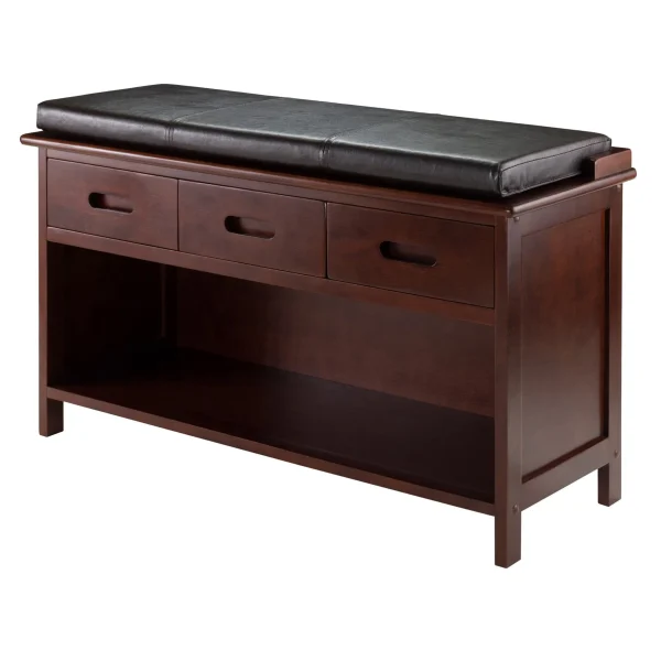 Adriana 2-Piece Storage Bench with Faux Leather Cushion, Stylish Walnut Finish for Mudroom Storage