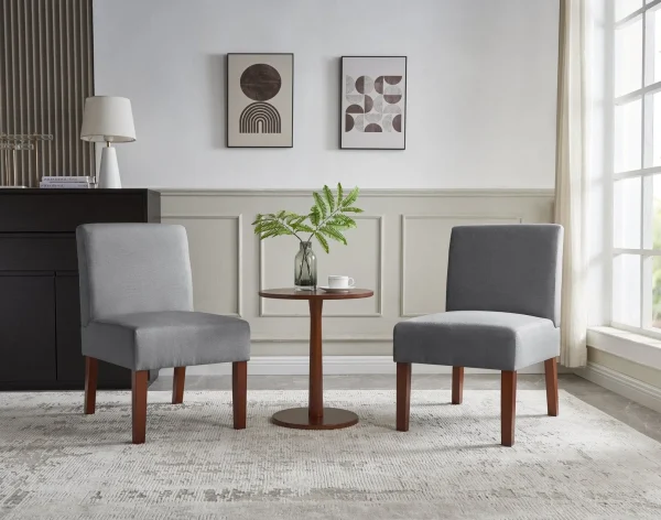 Fabric Accent Chair Set of 2 with Round Wood Table - Stylish Seating For Home, Office & Small Spaces