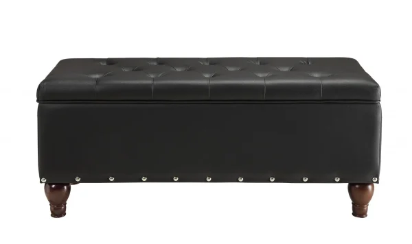 18 Chic Black and Brown Upholstered Faux Leather Storage Bench with Flip Top for Any Space