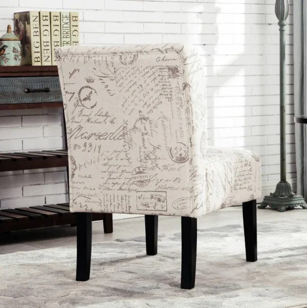 English Letter Print Armless Accent Chair - Contemporary Design, Durable Fabric, Easy Assembly
