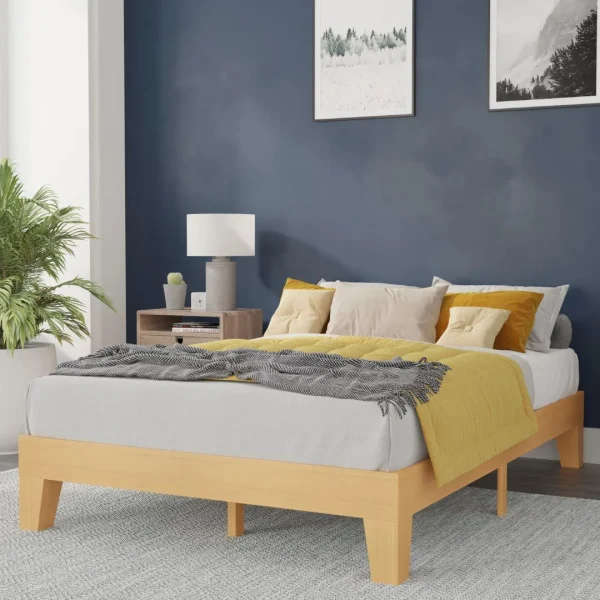 Platform Bed in Pine Finish, No Box Spring Needed | Modern Design, Easy Assembly | 54W x 75D x 12.25H