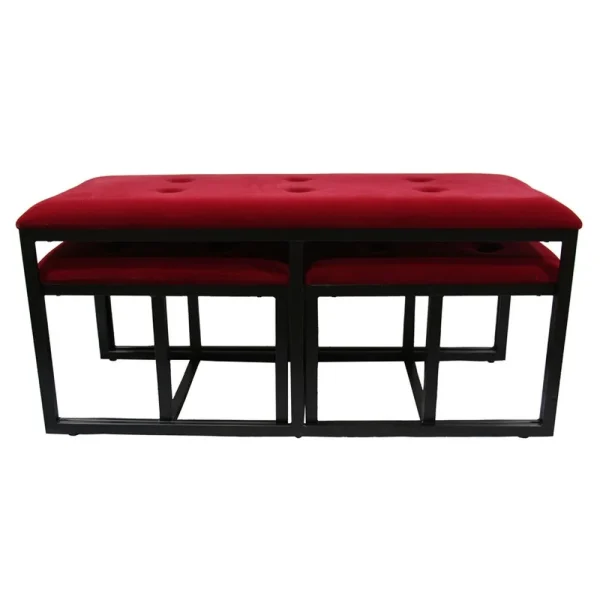 18 Stylish Red and Black Microfiber Bench with Durable Metal Frame for Entryway or Hallway Use