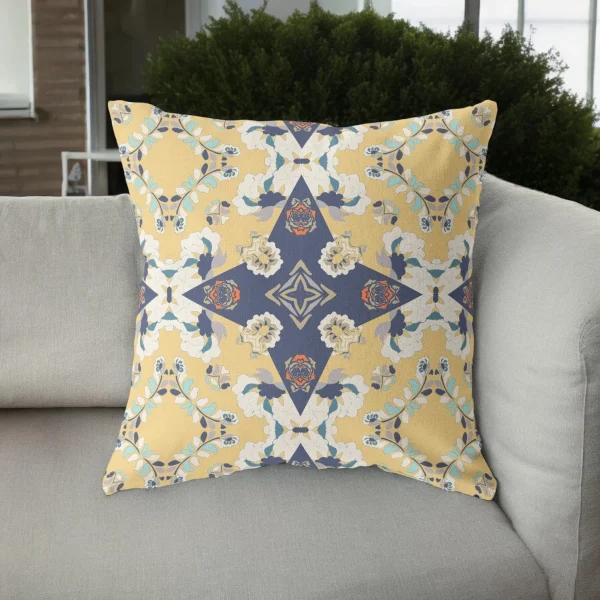 Yellow Navy Diamond Star Throw Pillow - Vibrant Indoor Outdoor Accent for Contemporary Style