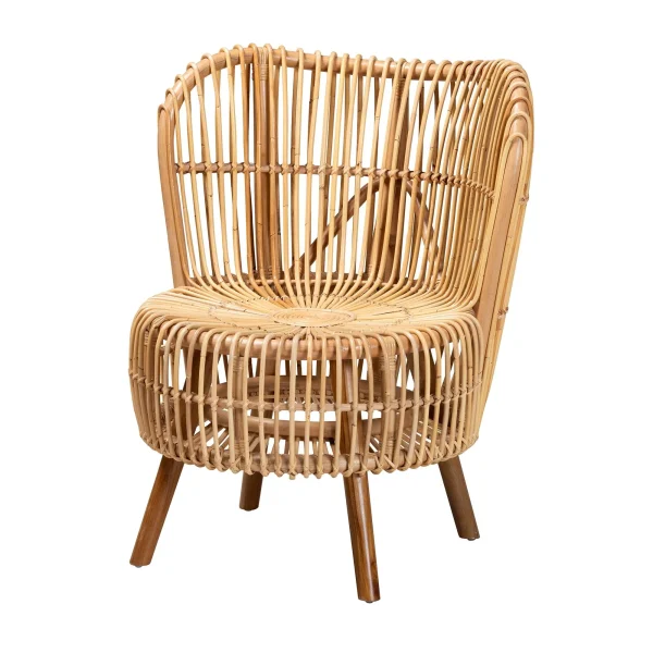 Bali Nagoya Modern Bohemian Lounge Chair - Handcrafted Rattan with Teak Legs for Exotic Comfort