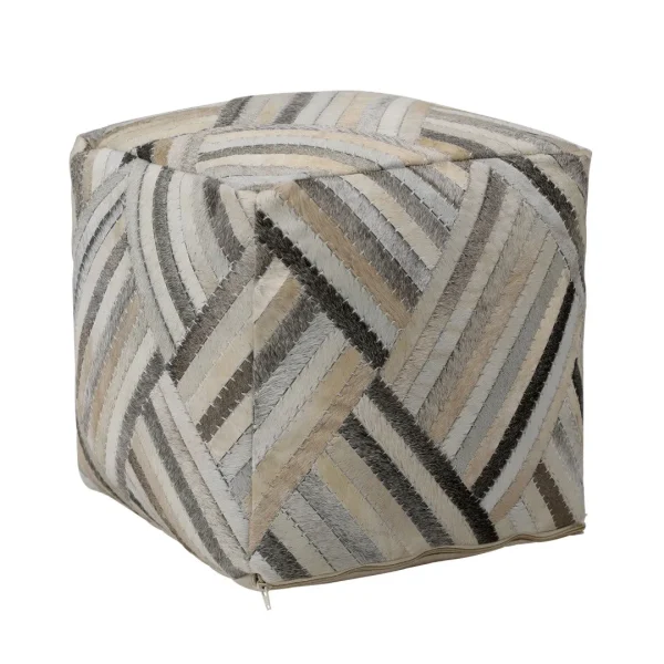 Karina Living Pouf - Unique Goat Hide in Grey, Brown & Natural Tones, Stylish & Versatile Decor Piece