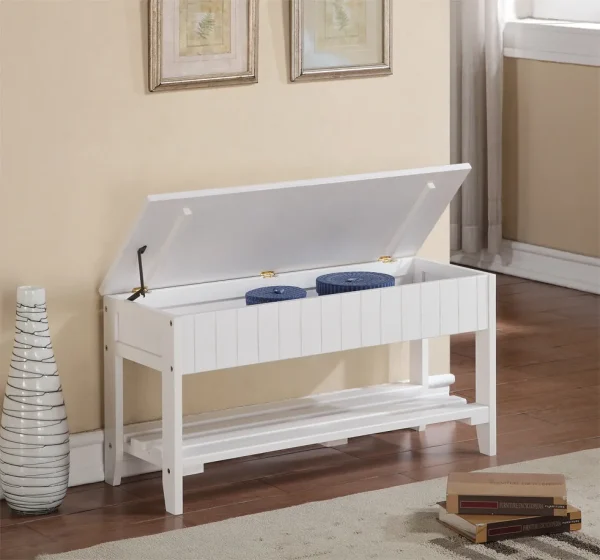 White Solid Wood Shoe Bench with Storage, 35.5L x 13W x 18H, Sturdy Construction, Assembly Required