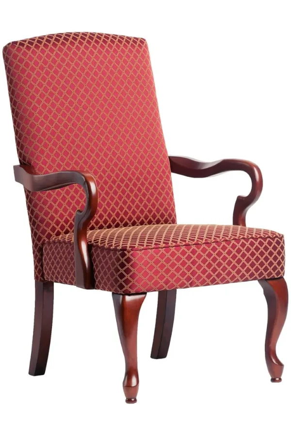 Derby Red Gooseneck Arm Chair - Elegant Jacquard Fabric, Solid Wood Construction for Lasting Comfort