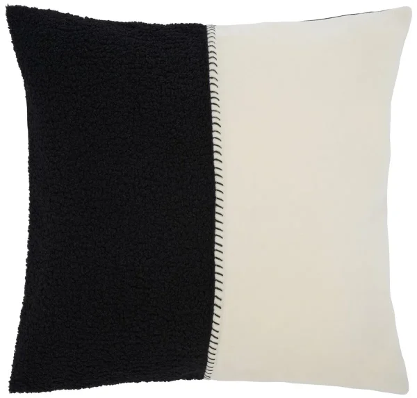 Parker, 20x20 Black/Ivory Pillow - Luxurious Polyester/Wool Blend with Intricate Stitching Design
