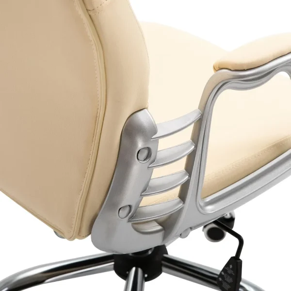 PU Leather Office Chair, Button Tufted Desk Chair w/ Armrests, Adjustable Height, Swivel Wheels - Beige