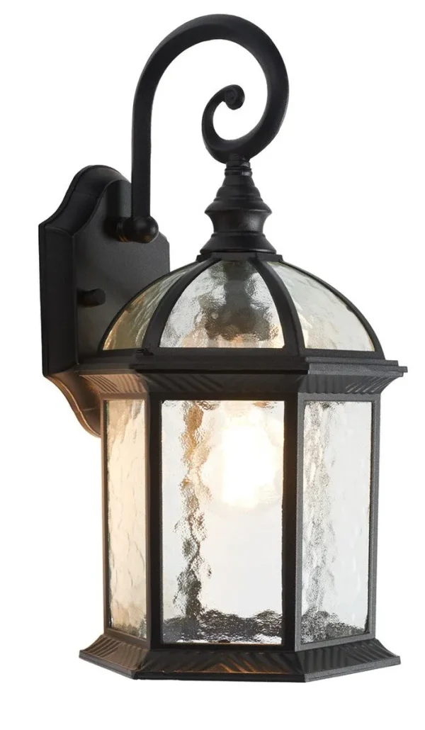 Falyn Elegant Outdoor Wall Sconce Set of 2 - Victorian Black Finish with Textured Glass Charm