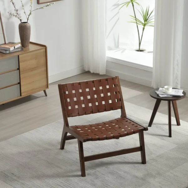 Hengming Saddle Leather Woven Leisure Chair - Elegant, Sturdy, and Versatile For Any Room Style