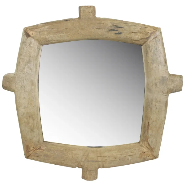 Natural Wooden Square Wall Mirror - Rustic Charm with Unique Tree Trunk Design for Any Home Decor