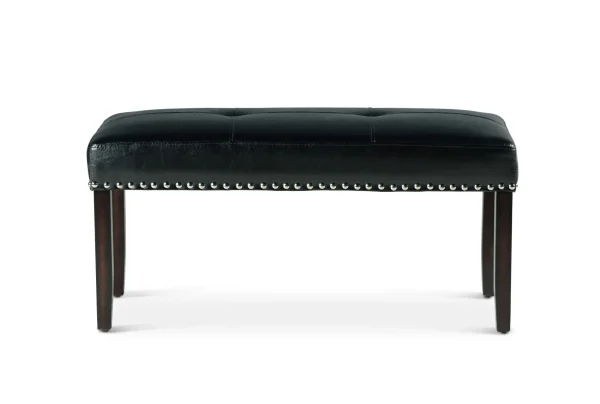 Westby Black Leatherette Dining Bench with Elegant Marble Top and Stylish Pewter Nailhead Trim