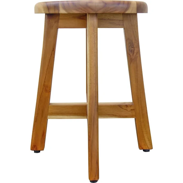18 Compact Natural Brown Backless Bar Chair - Elegant Teak Stool for Showers & Small Spaces