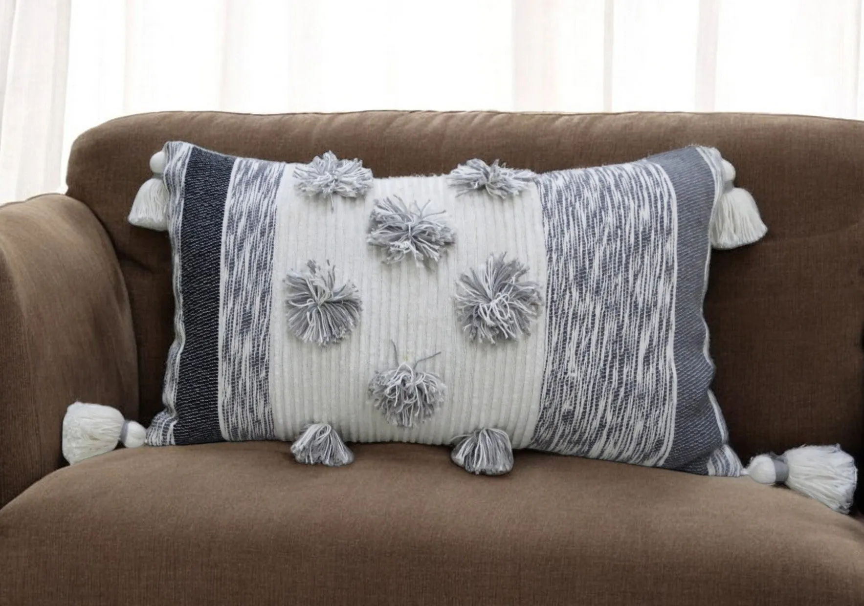 9g14-Stylish-White-and-Gray-Striped-Cotton-Blend-Lumbar-Throw-Pillow-with-Pom-Poms-Tassels