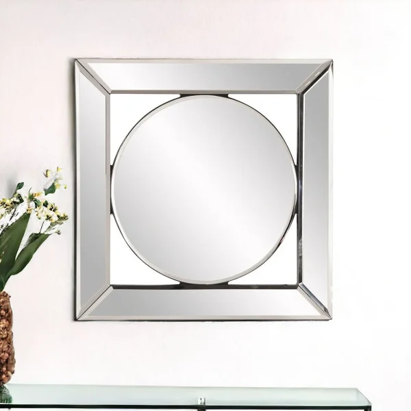 12 Round in Square Glass Framed Accent Mirror – Modern Chic Decor Piece for Stylish Living Spaces