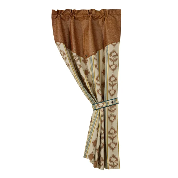 Alamosa Tan Faux Leather Curtain - Southwestern Charm with Brass Studs & Elegant Tie Back Decor