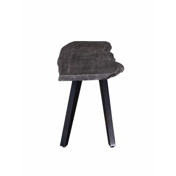 60 Modern Dining Bench, Acacia Wood, Live Edge, Iron Legs, Gray/Black - Water-Resistant, Seats 3, Sturdy