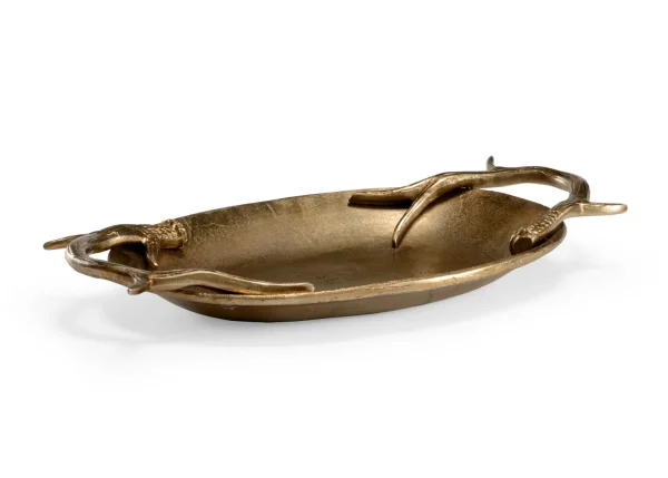 Diana Oval Tray - Elegant Cast Aluminum Design with Realistic Antlers, Perfect for Home Decor
