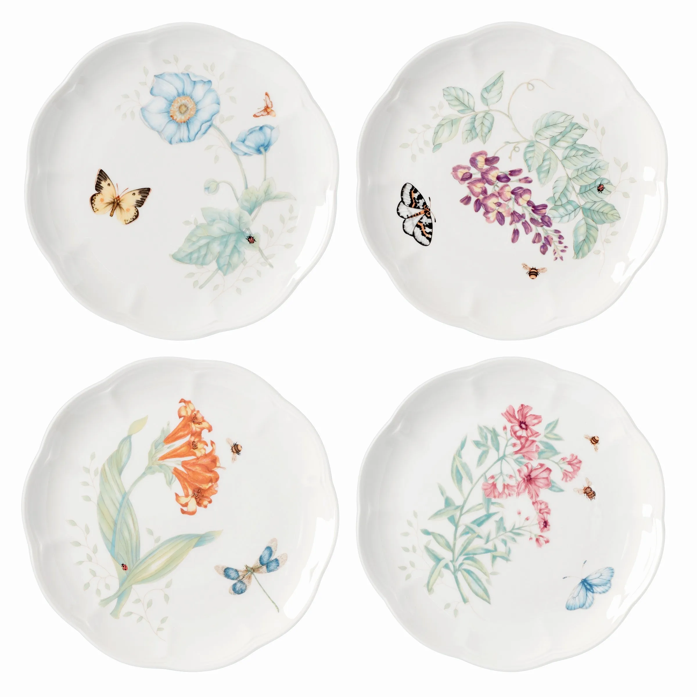 1eButterfly-Meadow-4-Piece-Porcelain-Plate-Set-Scalloped-Edges-Dishwasher-Safe