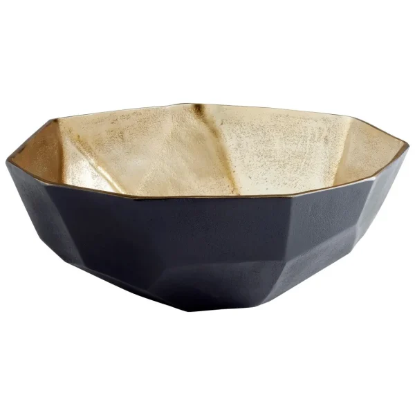 Radia Bowl - Stunning Gold-Amber & Matt Black Aluminum Centerpiece, 12 Diameter, Modern Elegance