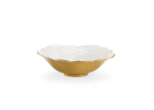 White Enameled Bowl with Elegant Metallic Gold Finish – Perfect for Chic Decorative Displays!